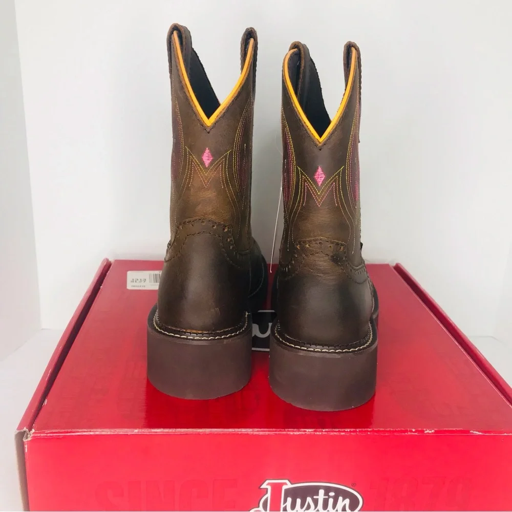 Justin Gemma Gypsy 8” Dark Brown Buffalo Round Toe Boots GY9526 Women’s 9 B New - Picture 8 of 9